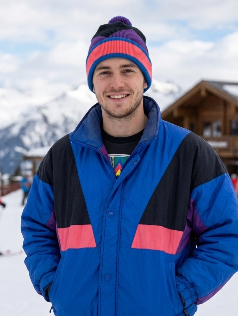 Vintage Steep Slopes Ski Jacket Color Block Men Sz L Insulated Blue Purple Pink